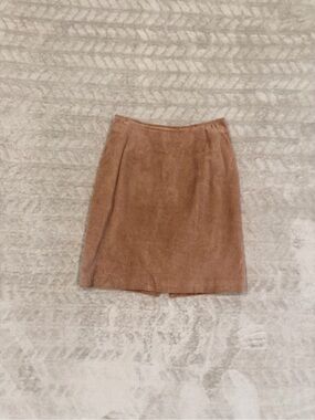 Chia Brown Genuine Suede Leather Mini Skirt Size 8 Lined Zip Back Slit Vintage